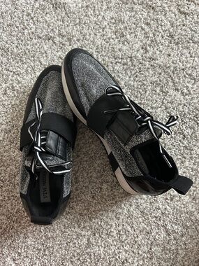 Steve Madden Black and Silver Glitter Slip-On Sneakers